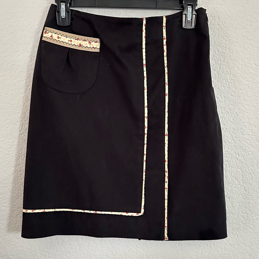 Bye Black Skirt with Embroidered Trim
